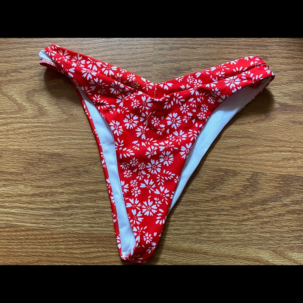 Red floral high rise bikini bottoms